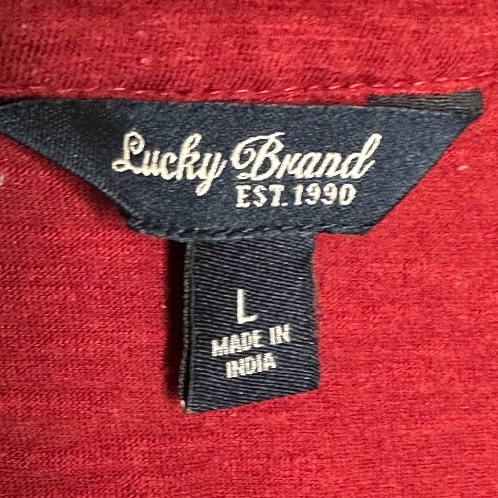 Lucky Brand Long Sleeve Lace Trim Henley Top size Large Burgundy Red - Picture 2 of 6